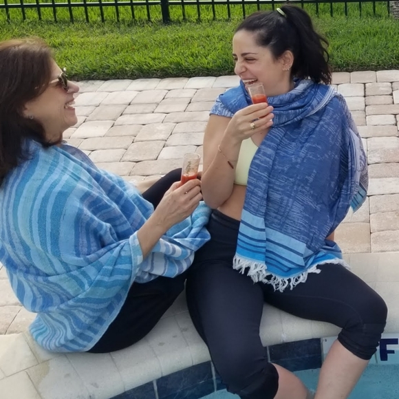 Blue Indigo Turkish Towel Wrap Soft Beach Towel Picnic Blanket Boho NWT - Picture 3 of 6